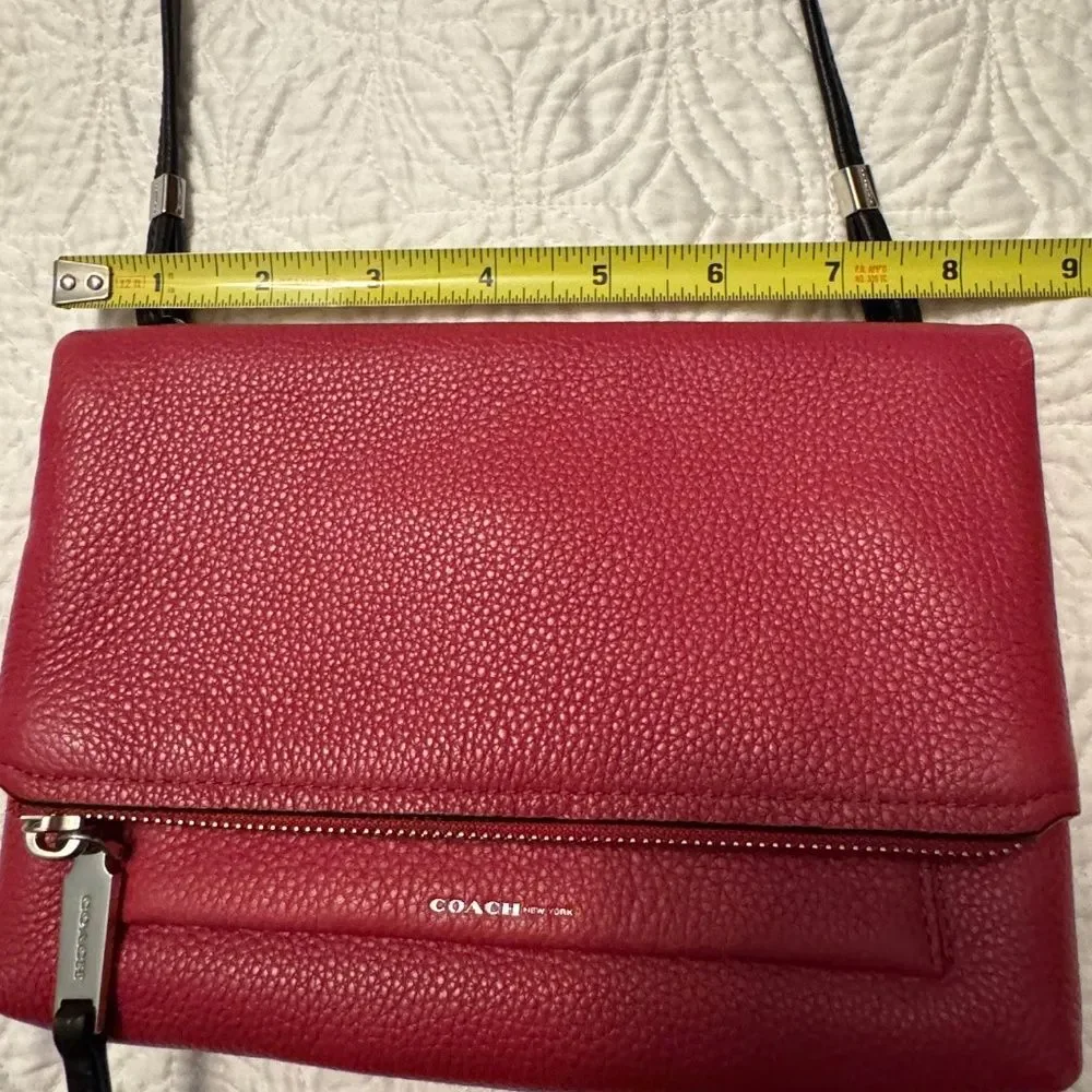 Coach Urbane Fuchsia Pink Black Fold Over Crossbody Bag Silver Hardware